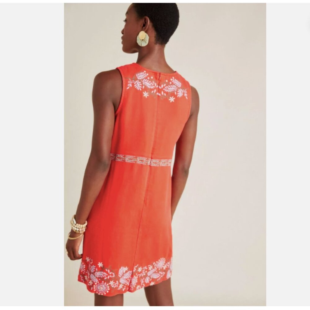 New! Anthropologie Aiko Embroidered Red Linen Blend Shift Dress Women's Size 6 - Picture 3 of 13